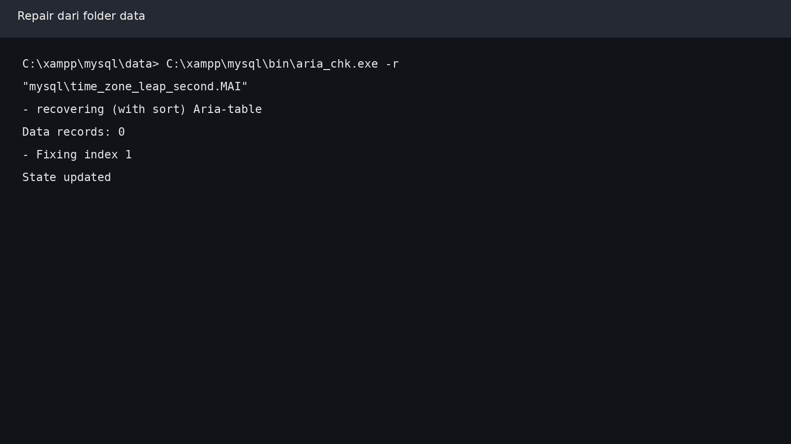 Repair Aria dari folder data tanpa warning aria_log_control